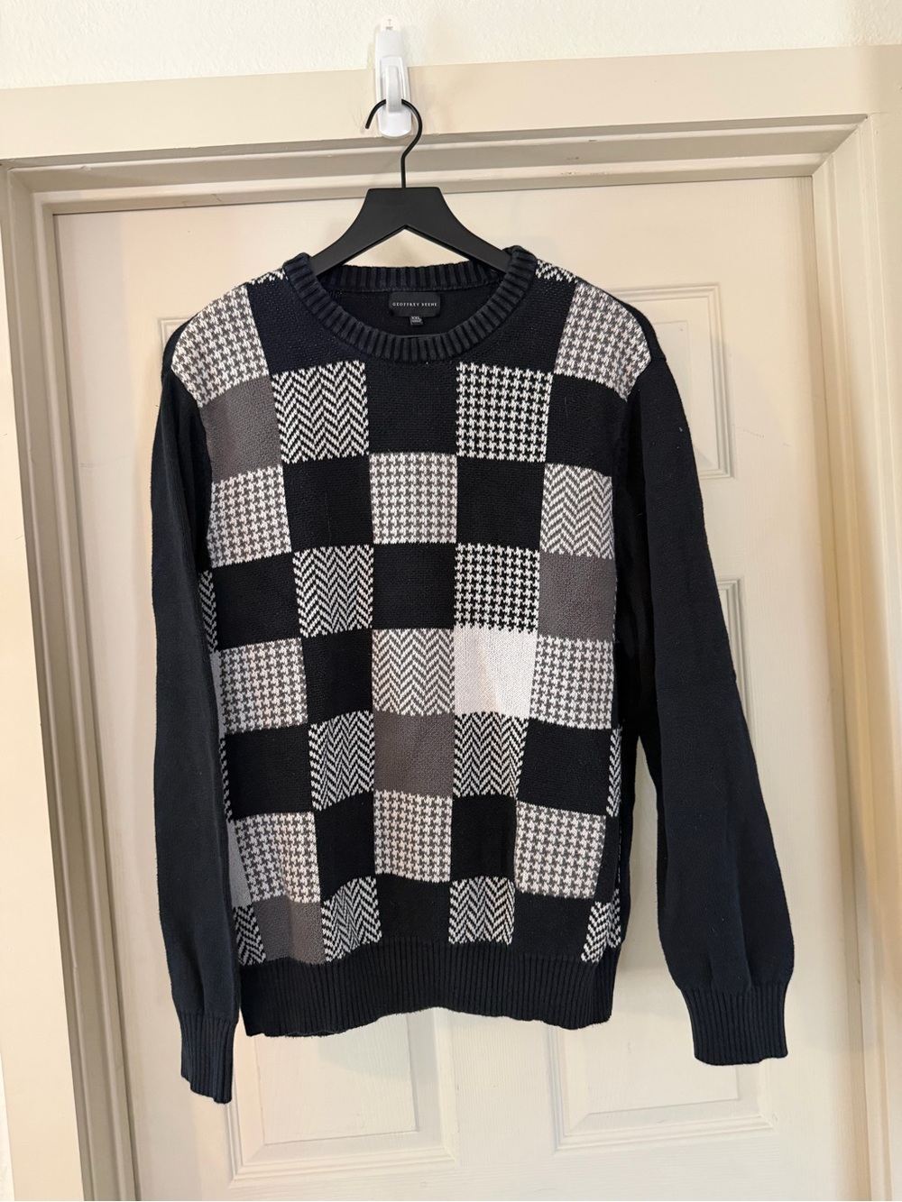 Geoffrey Beene Men's Checkerboard Crewneck Sweater - Black & Gray 100% cotton